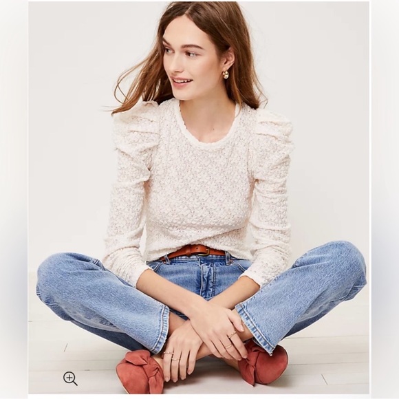 Loft Tops - 💐   LOFT FLORAL LACE PLEATED PUFF LONG SLEEVE TOP